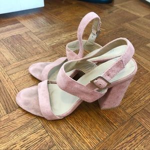 Pink suede block heel sandals size 9
